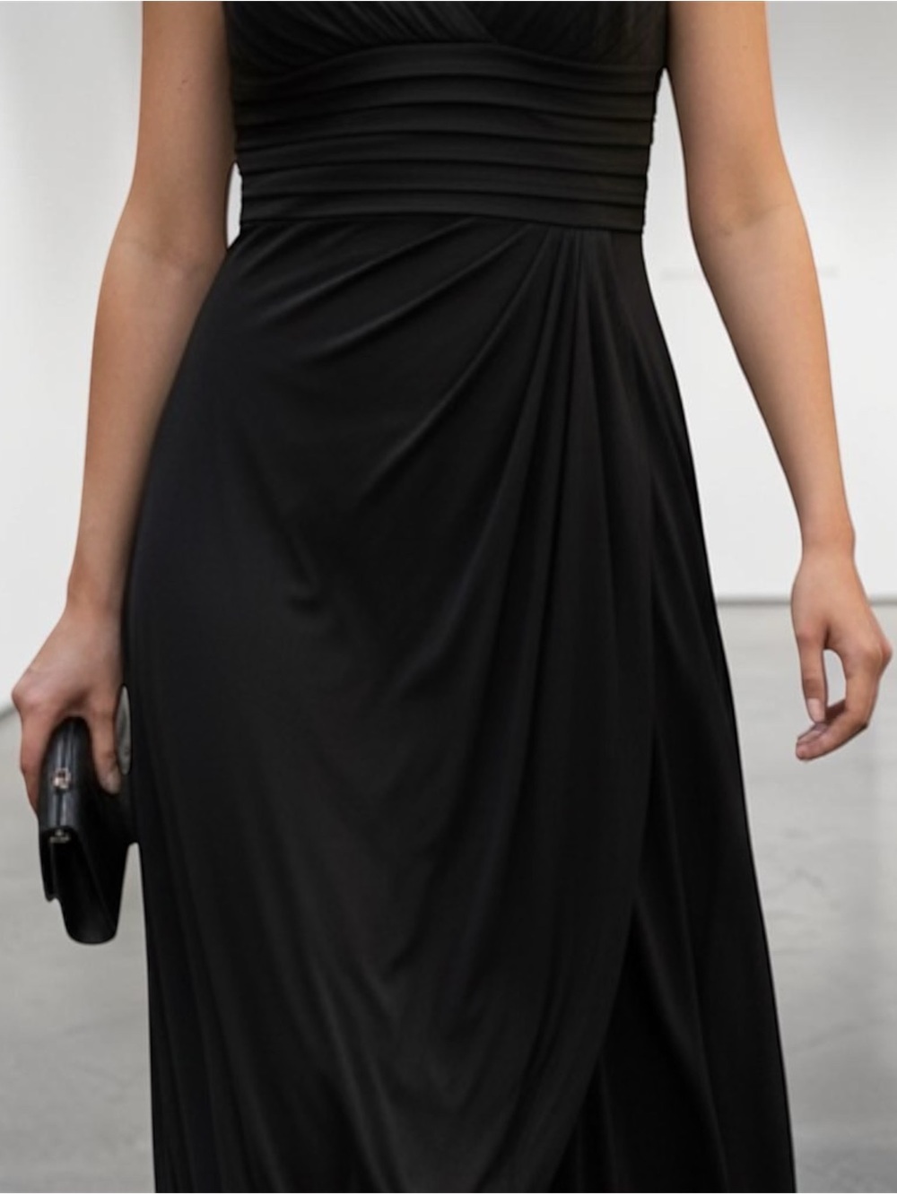 Jones NY Classic V-Neck Black Maxi Wedding Evening Formal Dress Sz 10 EUC - Picture 5 of 14